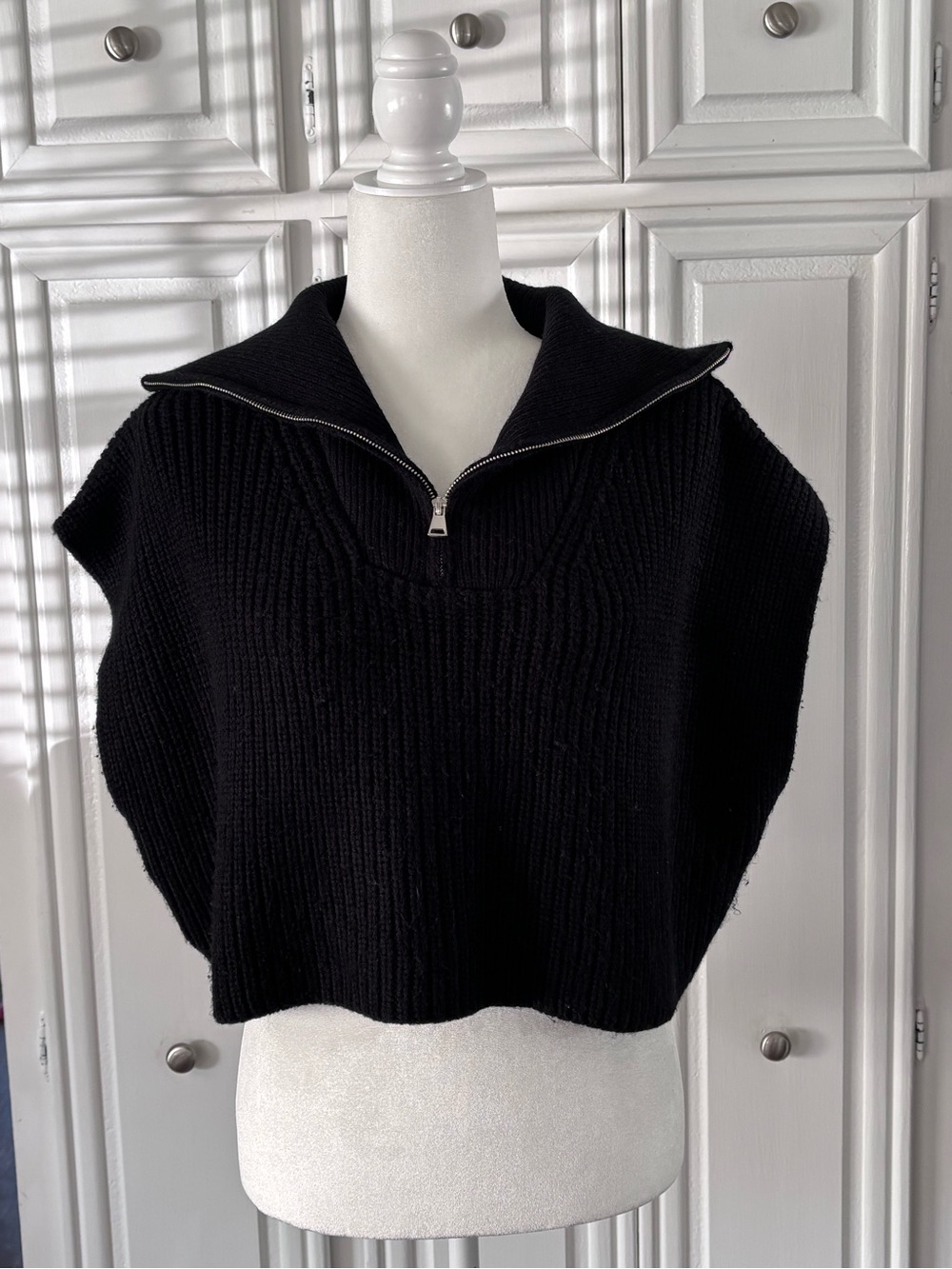 Zara Black Cropped Half-Zip Knit Sweater Vest | Size Small - Picture 7 of 12